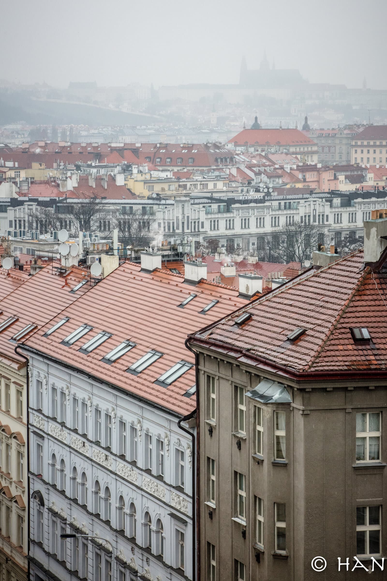 view of prague castle from vyšehrad